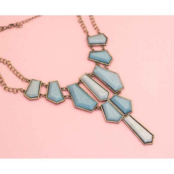 Vintage Geometric Blues Bib Necklace | Bronze Tone Bib Necklace | 20 inch | H23 - Picture 1 of 4